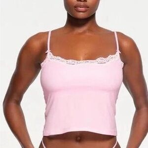 SKIMS Pink Lace Tank Top
